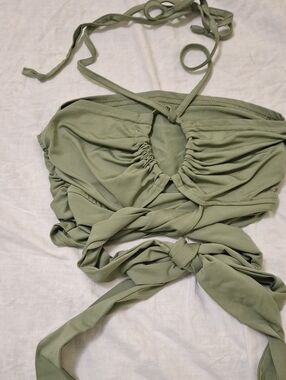 Skue Olive Green Tie-Front Strapless Crop Top Size S